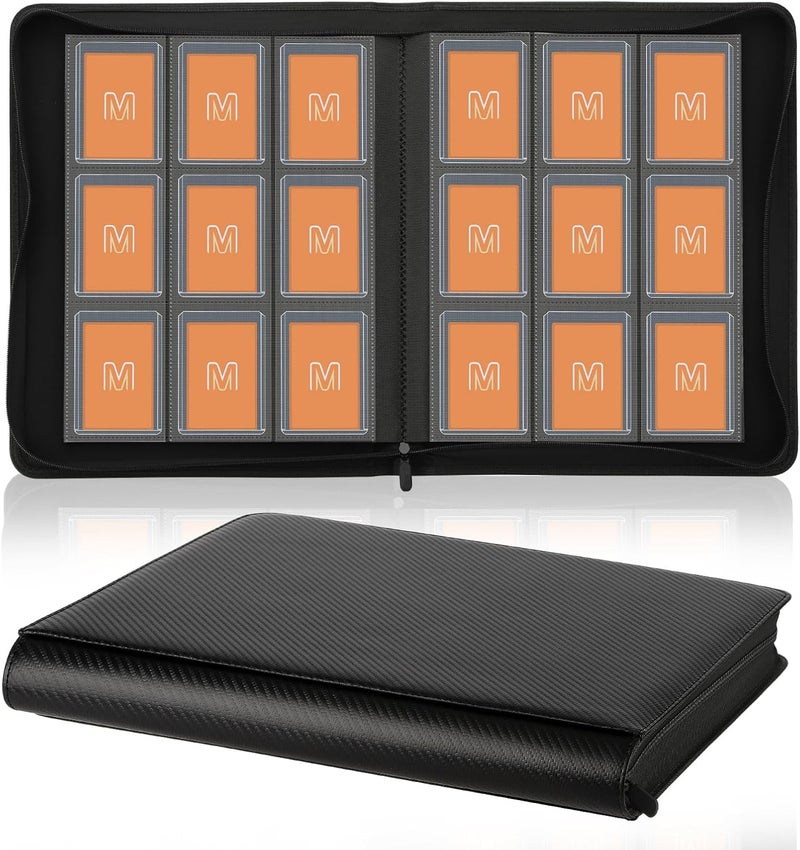 MOSLA Toploader Binder,Trading Card Binder Storage Hold up 288 Cards 9-Pocket Top Loader Binder with Sleeves for 3"x4" Rigid Toploaders Hard Cases (9Carbon Fiber Black) - Image 1